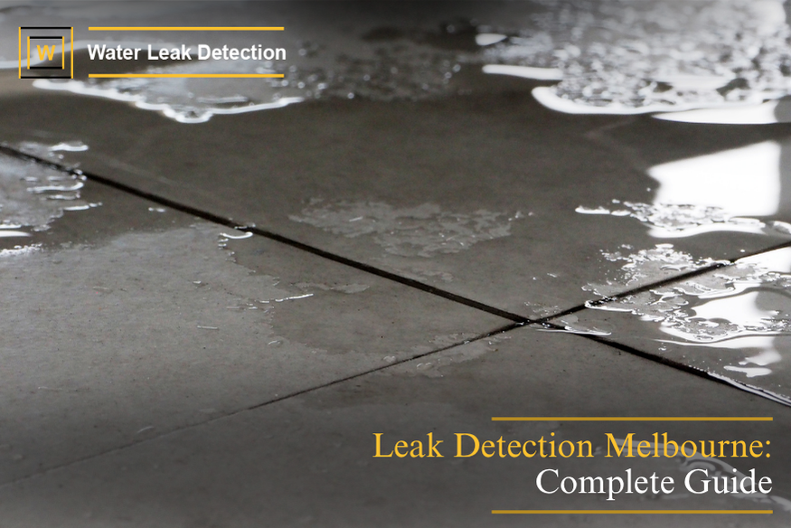 Technician using advanced water leak detection equipment such as thermal imaging or acoustic tools to locate a hidden plumbing leak inside a residential property.