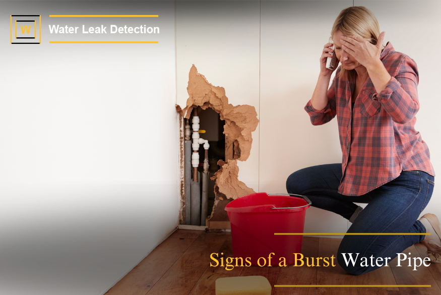 Signs of a burst water pipe in a home with visible water damage and leaks