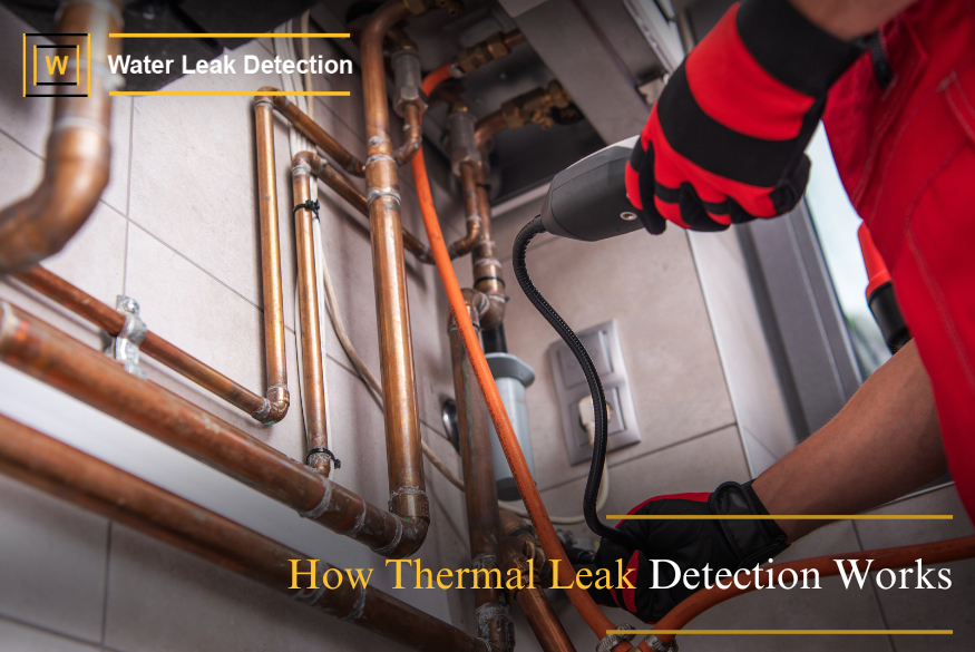 Thermal imaging camera detecting water leak behind wall