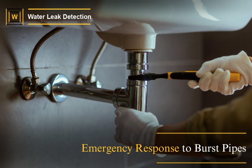 Emergency response to burst pipes with water leak damage and immediate repair action
