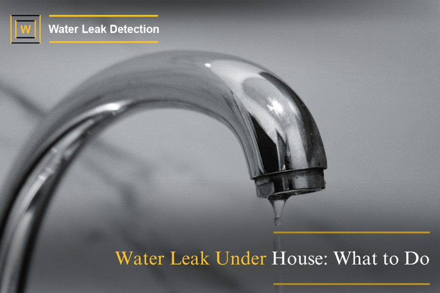 Water pooling under house subfloor with exposed pipes and soil moisture