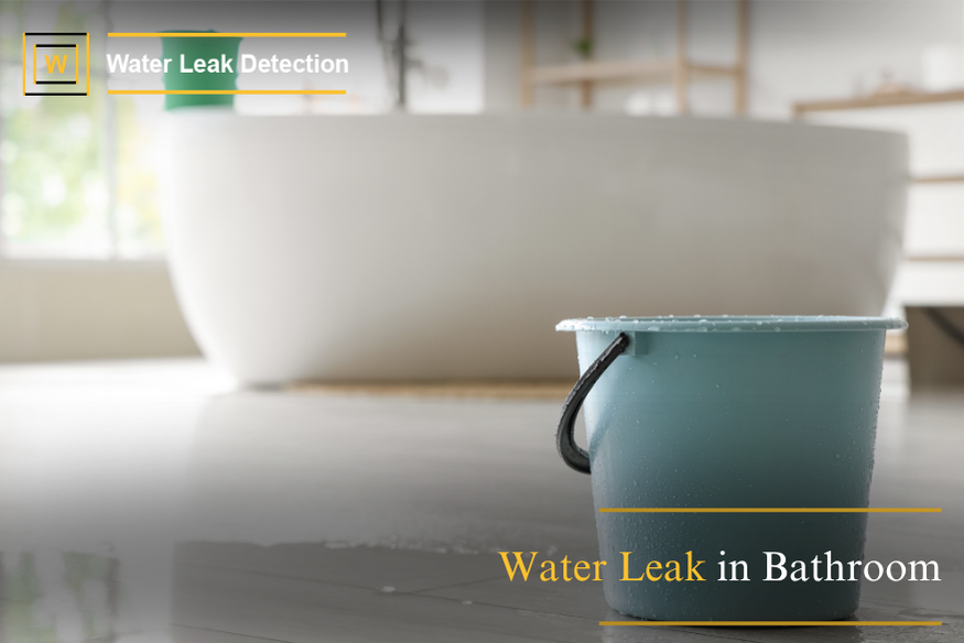 Water leaking in bathroom with visible damp walls and floor near shower area